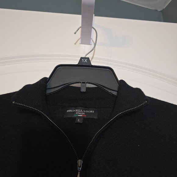 Brunella Gori Italia Men’s Black Quarter-Zip Sweater 100% Merino Wool Size M - Picture 2 of 6